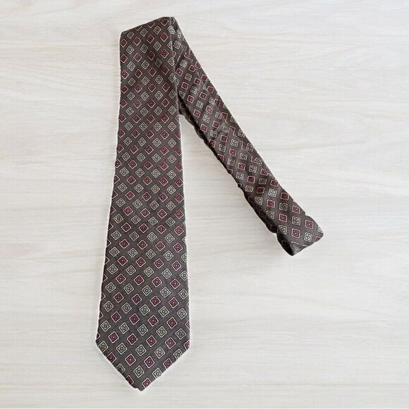Christian Dior Men’s Neck Tie Brown Geo Diamond Print Classic Office Wear - Picture 1 of 5